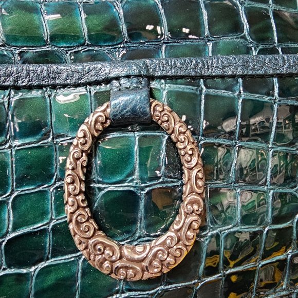 BRIGHTON Teal Green Patent Croc-Embossed Leather Shoulder Bag - Picture 5 of 8